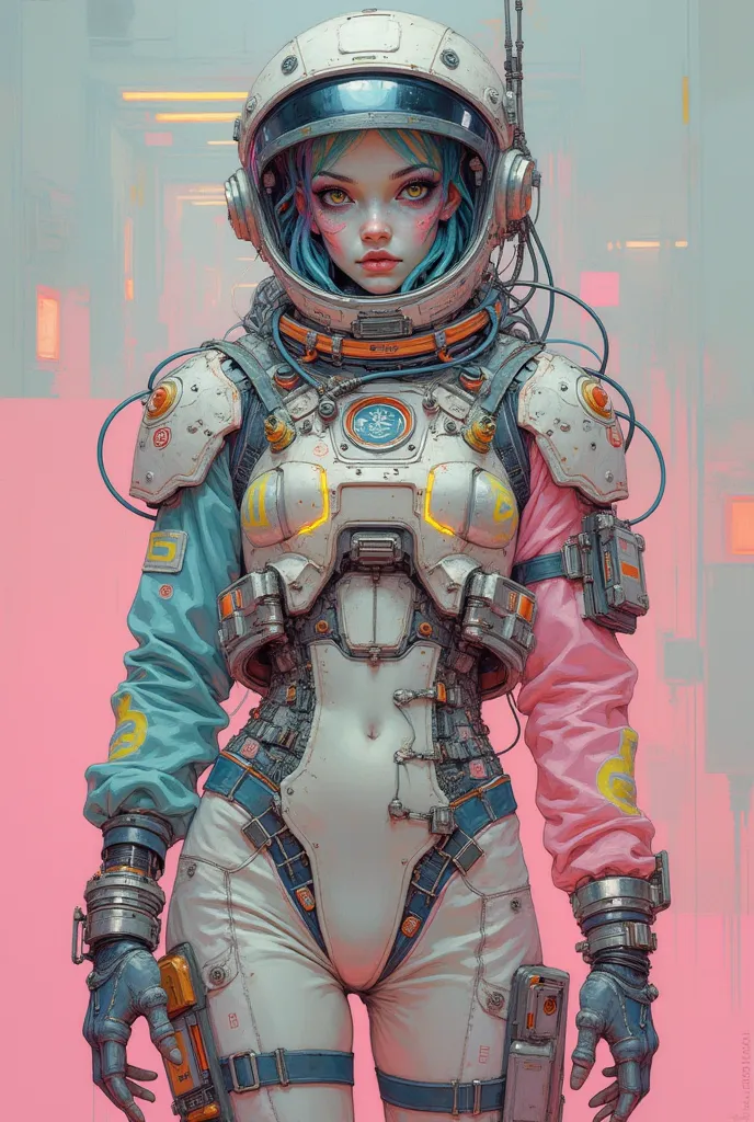 photorealistic 1woman, solo,ganzkörper foto, ganzkörper bild,((Masterpiece)), (Best Quality),(highly accurate drawing in every detail)(extremely precise representation)full_body_portrait,cyberpunk retro future vibe,, a stunning alien girl with big eyes, te...