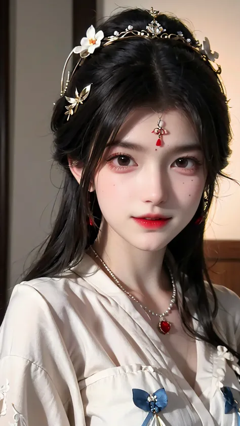 best quality, masterpiece, High Resolution,  1girl , Chinese Flag Robe,hair accessories,necklace, jewelry,Beautiful Face,when_Body,  Tindler effect ,Realistic,  Dark Studio ,  edge lighting , Two-color light,(High Detail Skin:1.2), 【8K Ultra HD, [dslr,  So...