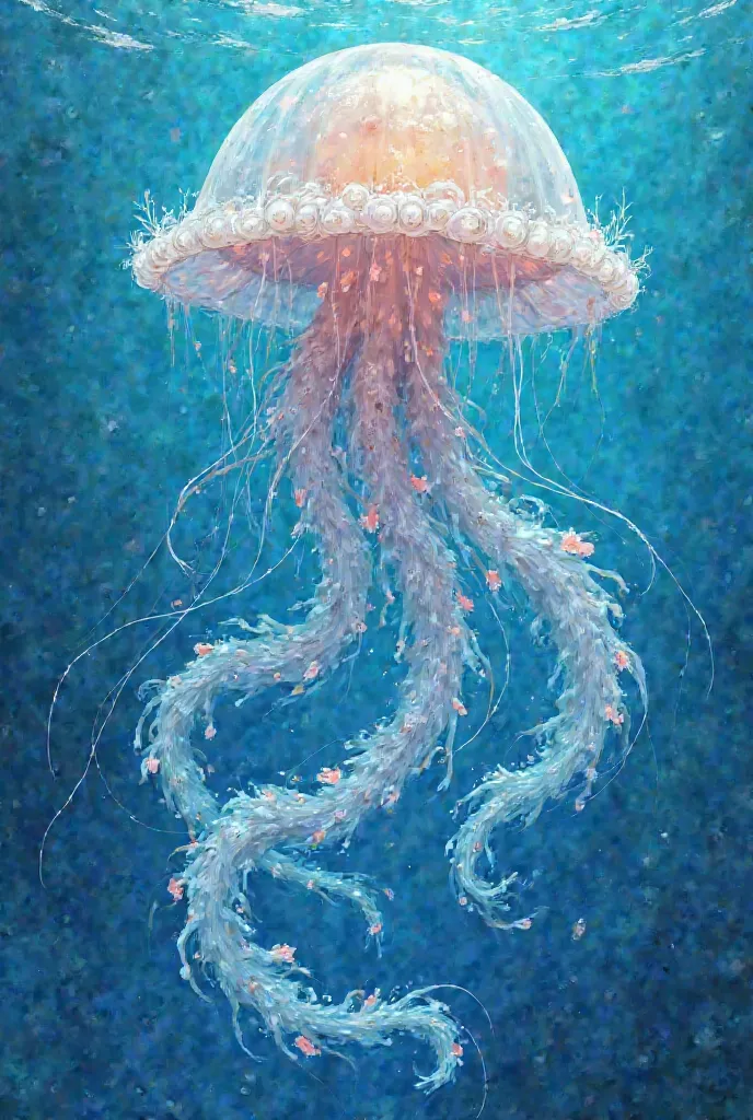 A mythological character of jellyfish with a square portrait size with cold and vivid colors in an anime style that looks like a drawing