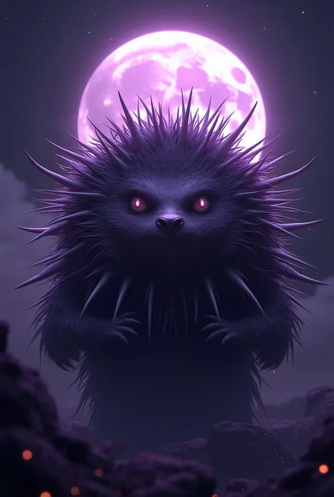 A purple colour full moon has a face and spikes same as a porcupine 