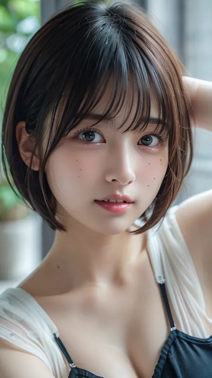 ( bob cut hair:1.2),(Wearing a bustier:1.2),1 girl, Japanese, 24 years old ,(small breasts:1.3),(Best Quality,masterpiece:1.3,super A high resolution,),(Ultra High Resolution,caustics),(Photorealistic:1.4,RAW shooting,)super realistic capture,very well det...