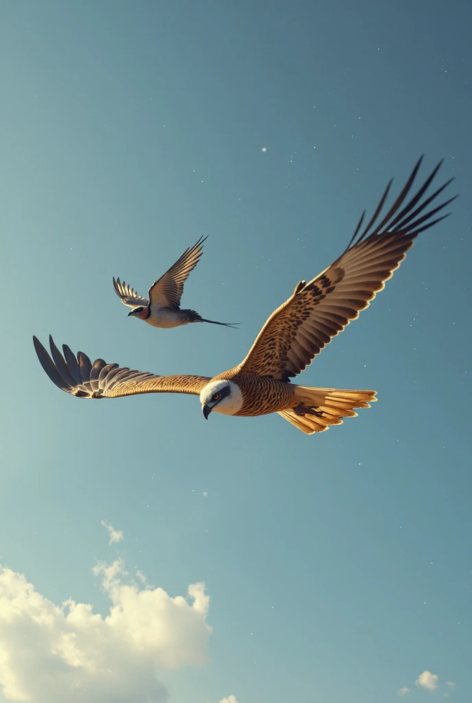 The golden eagle and the swallow fly together in format 16:9