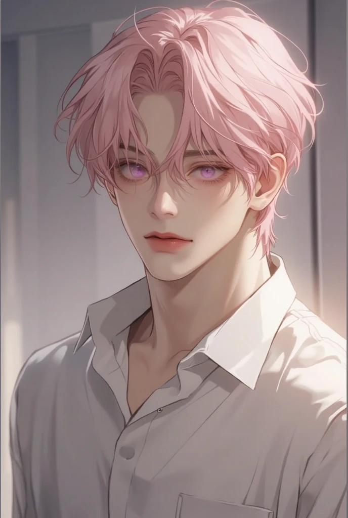 ( 걸작, Ultra High Definition,  premium ,   Clear Focus  ,  shadow, anime style, super resolution, 8k, perfect anatomy for 2 genitals, perfect face, ( 1 man with a gun), (detailed eyes), an anime style young male with light pink hair, bright pink eyes,  케이팝 ...