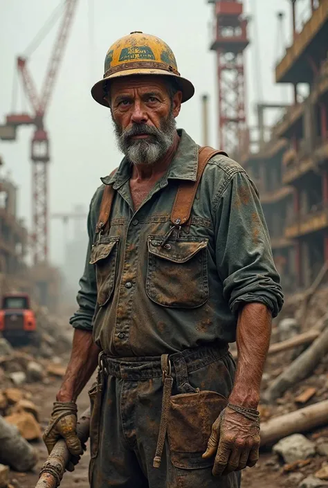 A filthy guy on a construction site wearing engineer's clothes