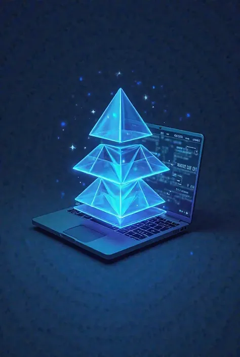 "Professional logo design in the style of Tiny Figures shows an open laptop with 3D blue pyramids inside it, with writing "Pyramids Code" In attractive and modern colors. , the design should be clean and suitable for the identity of a professional software...