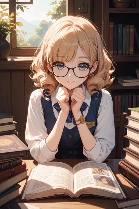 girls、She likes to read.、Bob、 natural perm、I wear glasses