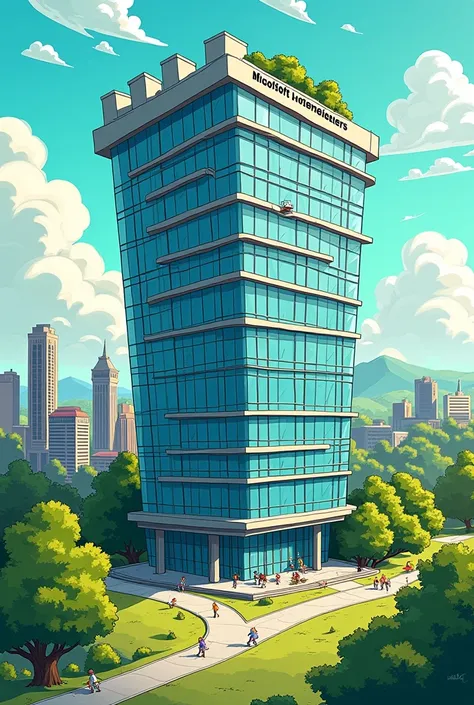 Caricature-like drawing of Microsoft headquarters 