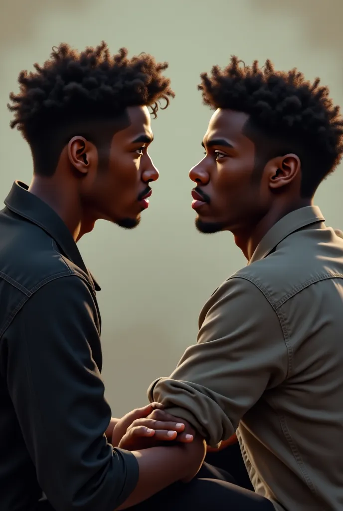 Two black young men sitting down and having a serious discussion 