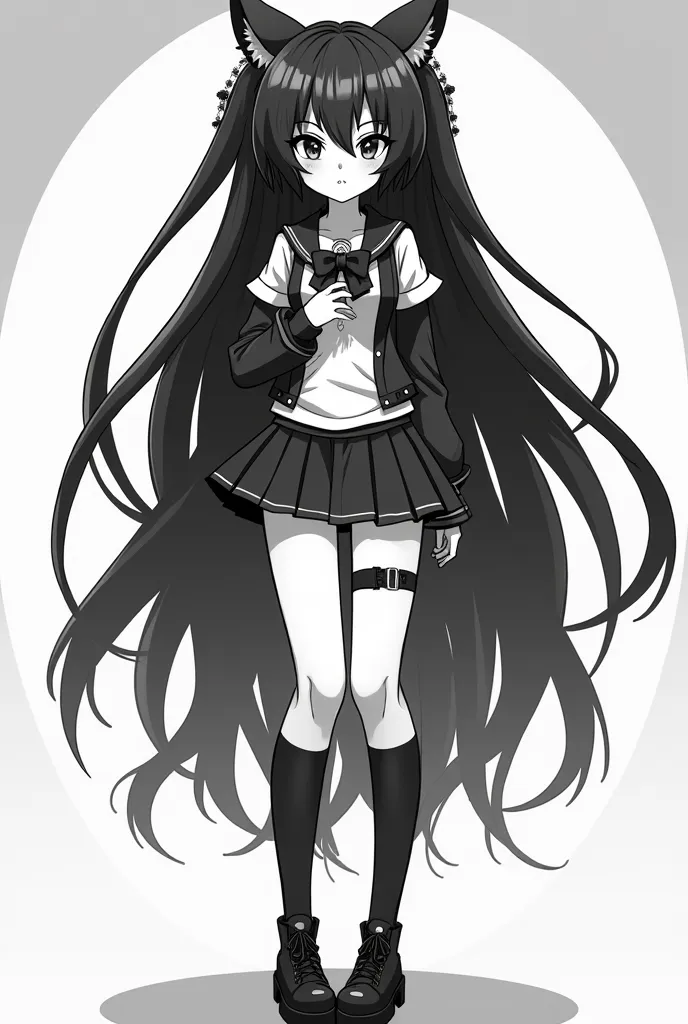 Super big tiddy goth girl in a skimpy school uniform flirting with the viewer. in a black and white cartoon style. fucking herself in the ass with a huge dildo.