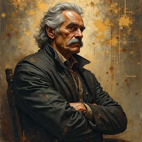 A powerful, artistic portrait of a philosopher inspired by Friedrich Nietzsche, symbolizing strength, wisdom, and personal transformation. The figure should be depicted in a serious yet contemplative pose, with a thoughtful expression that radiates inner s...