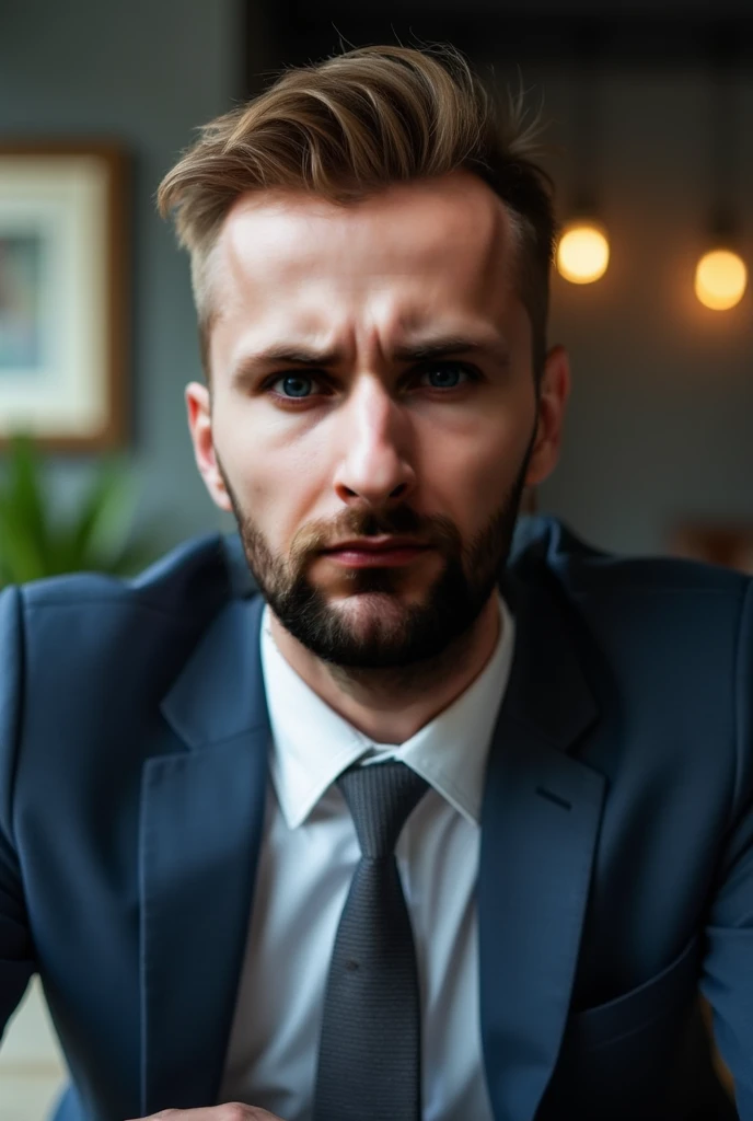 Business man stay office age 39 brown hair ,beard