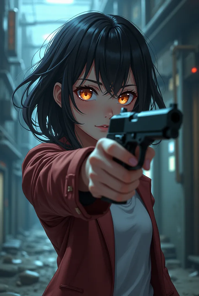 Full-length anime girl with a gun 