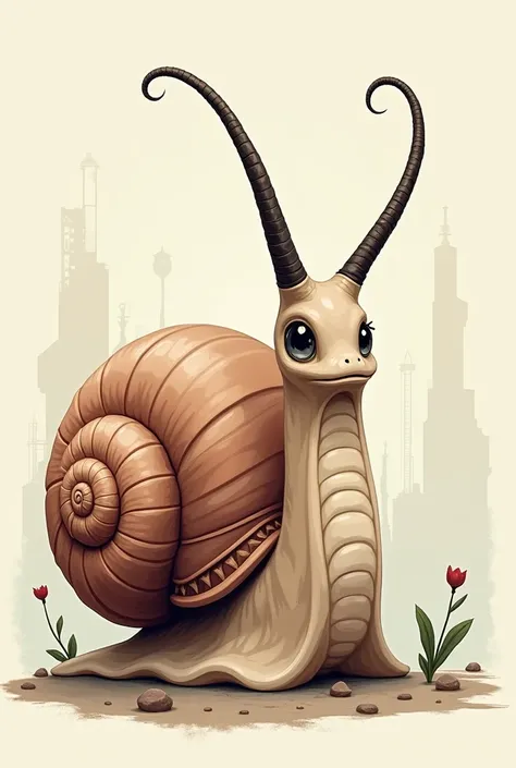 a really cool snail with horns up. drawn style, but not ish. view clearly from the front