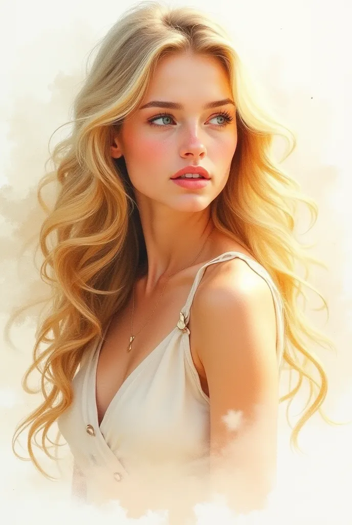 Watercolor beautiful blonde girl 