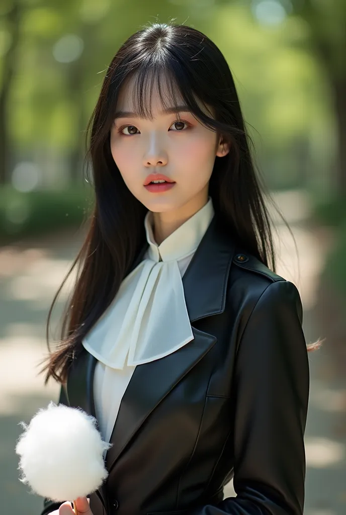 (Beautiful Chinese girl :1,3) ,(Pants photo:1,5), (Latest women's clothing 2025 modern color black mode :1 .4) (Soft thick fabric :1,4) (Pose with graceful standing style :1,3) place in a relaxing park ,(white clean face soft detail:1,4) (big boobs:1,4) (F...