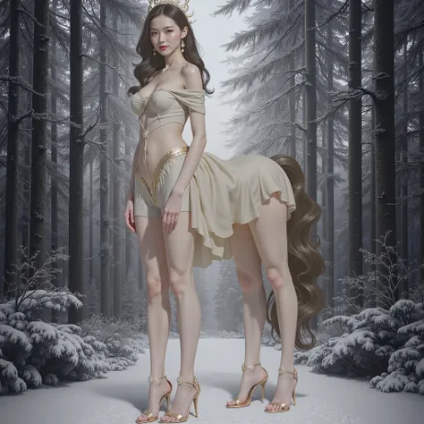  masterpiece,(has the best quality:1.3),半人horse女孩, Lola:半人horse女孩V1.0:0.6,(Icefield:1.3),(Head to body 1：9：1.3)Nine-head body，Forest snow scene， ancient mythical character Jiro God costume ，（cos Jiro God ）（Reference Jiao Enjun  &#39;  s Erlang Shen costume...