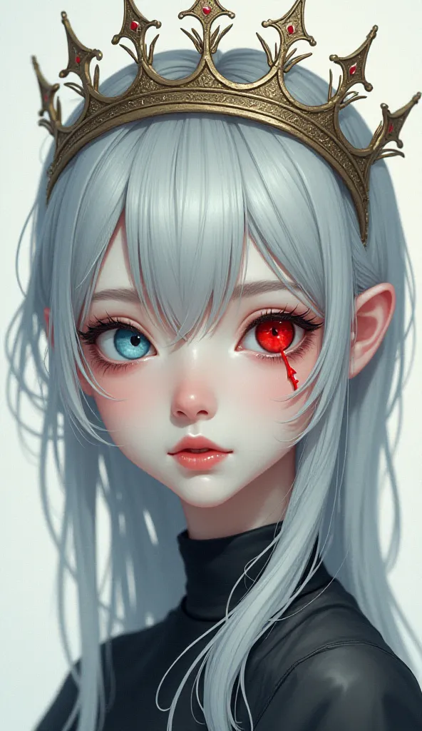 Gray Hair、girls、crown、blue eyes、illustrations、red heart around the eye
