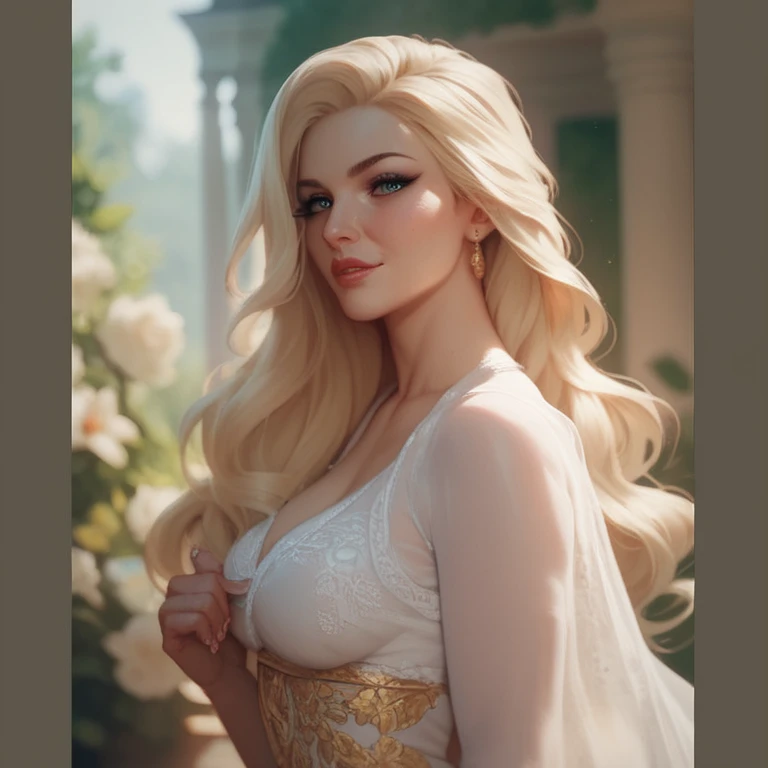 Make a blonde woman with long hair, old style, with old clothes and attractive, beautiful And new