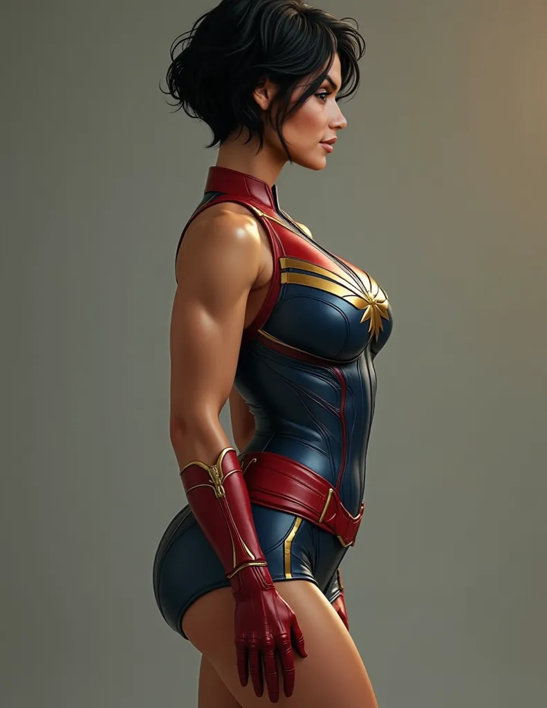 big breast woman camouflage naked muscles (captain marvel costume), nipple, breasts out ,brunette, short black hair, beautiful and sculpted body, fitness muse, panoramic, maximum quality, better quality, extremely detailed, colorful, more detailed ((ultrad...