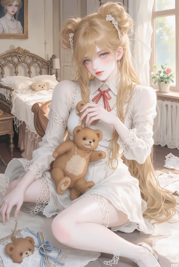  ,1The girl ,   Little Woman, Molding   , body proportions, , , , , blue eyes, with a tight grip.,   Selfless face   , Yellow-white skin     , Long hair, golden ,  twintel hairstyle ,   Wien Face ,    ,    , สวมชุดLolita,  ,  Lolita ,  , , In the back is a...