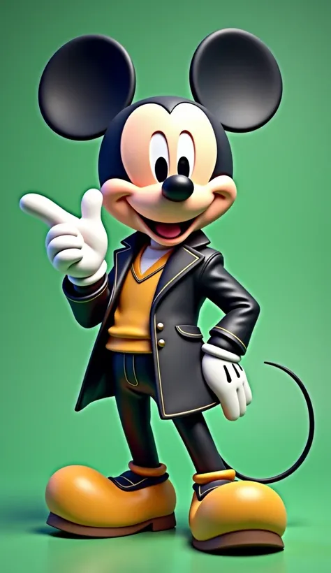 2D image of a Mickey Mouse With modern and stylish clothes. Pointing to the side. Green screen background Chroma Key