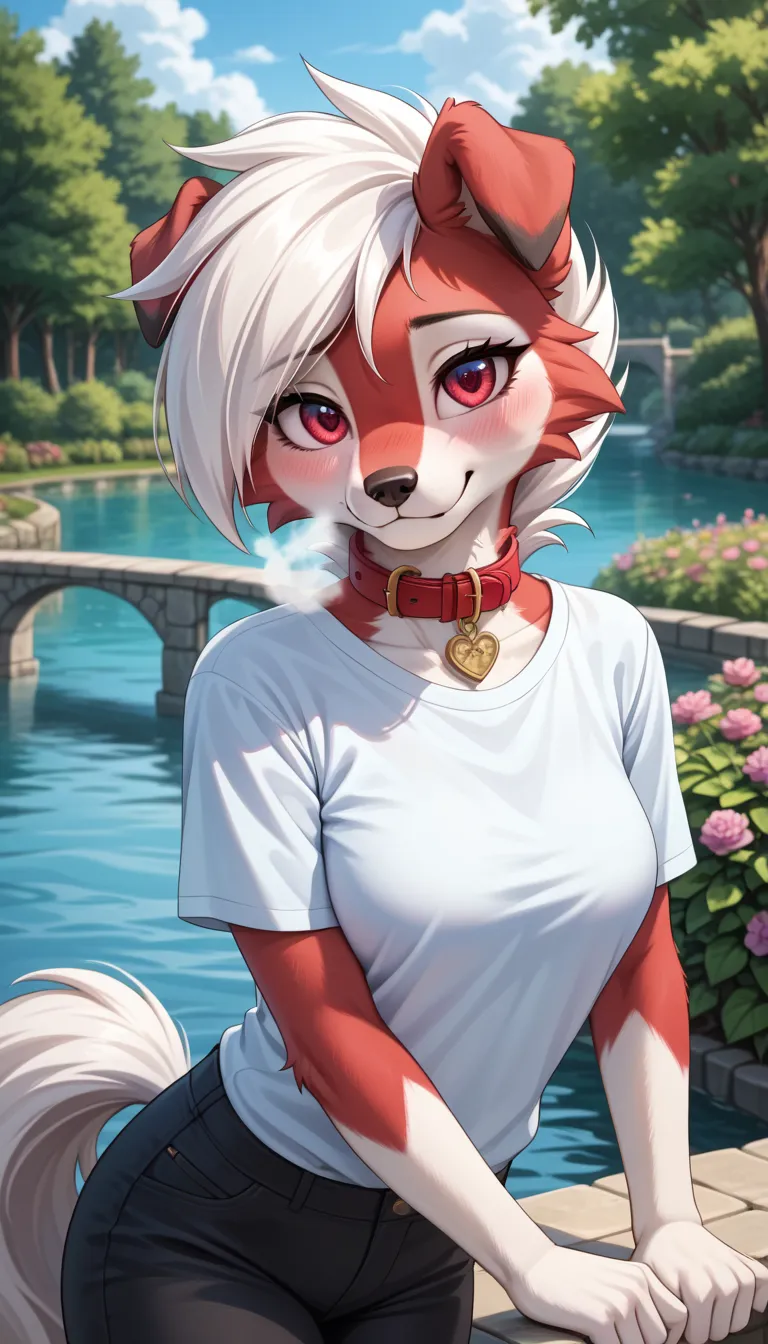 score_9, score_8_up, score_7_up, source_anime, source_furry, (beautiful, detailed background, digital artwork, digital art, well shaded artwork, depth, detailed artwork)1.2, 1girl, female, furry, anthro, lycanroc midnight, pokemon, red fur, white hair, has...