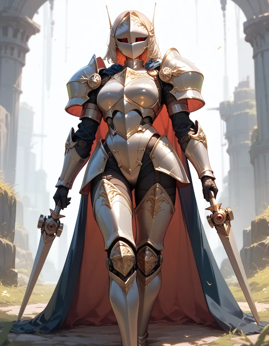 Knight Armor。Machine Girl。Steel Body 、 mechanization。Cape。 Full Armor Knight