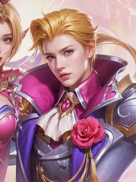 a close up of two women in armor with a rose on their shoulder, concept art by Ren Renfa, trending on cg society, fantasy art, mobile legends, sakimichan frank franzzeta, range murata and artgerm, ruan jia and artgerm, extremely detailed artgerm, artgerm a...