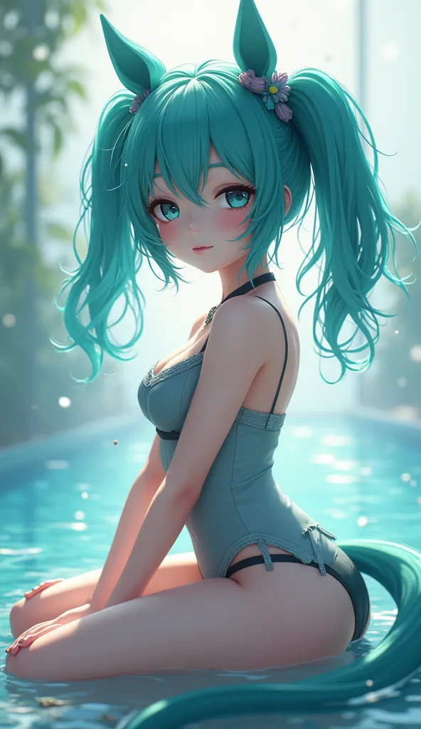 Raw images、Blue-Green Hair,Two-tailed Horse, sexy,cute,Small eyes、Senseless,Squat Twintails、  Hatsune Miku、Official Drawing，  Unity Wallpaper 8K ， very fine ，Beauty，great performance，best quality， ชุดชั้นในและถุงน่องสุดsexy , photo level 、best quality、Top ...