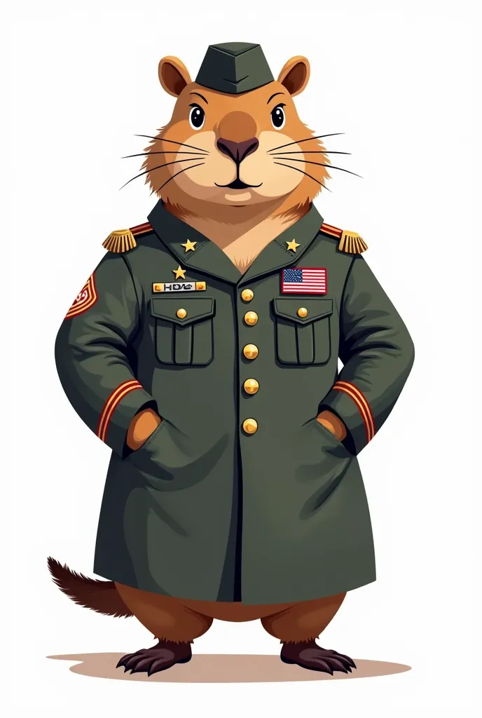 A simple vector of a capybara clothing inspired by American soldiers clapping continence on a white background