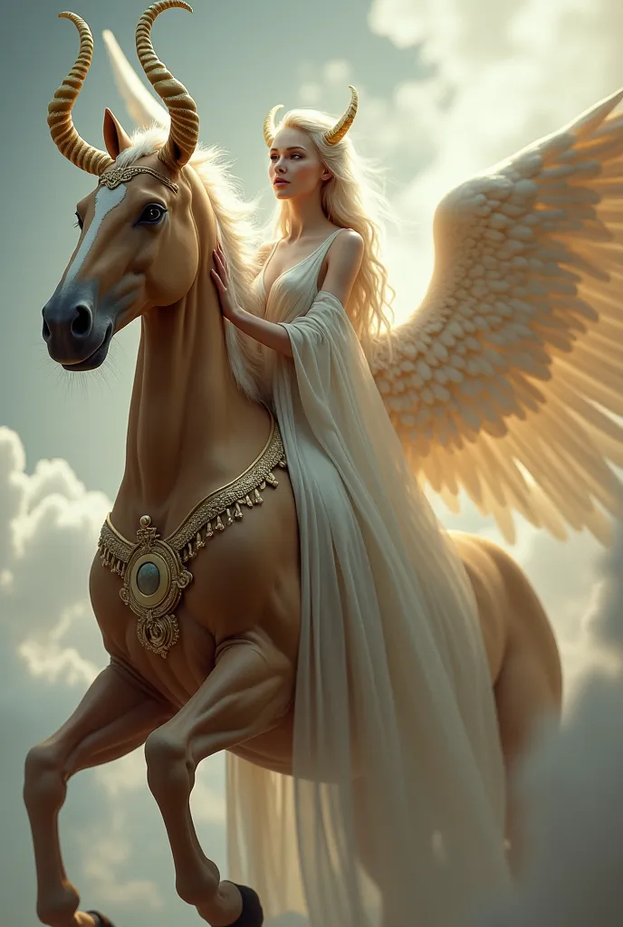 Angel with the human upper part and the lower part of a horse with horns but looking in the face 