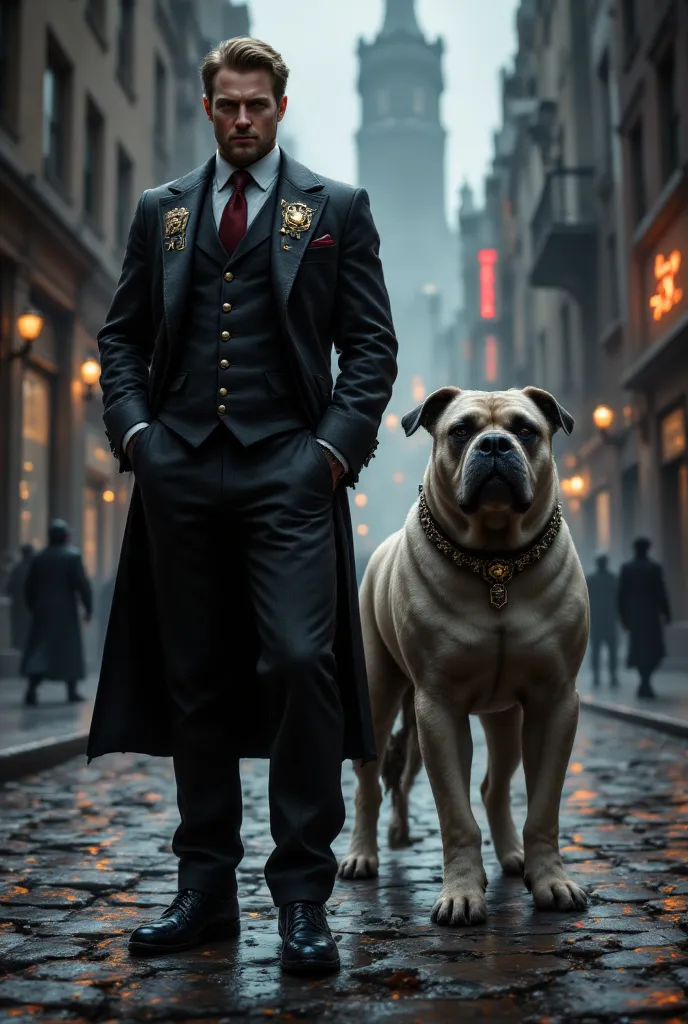 A full-length photorealistic portrait of a British mob boss, with a muscular build and a commanding presence. He wears a suit A full-length photorealistic portrait of an imposing American mobster, with a muscular physique and a commanding stance. He wears ...