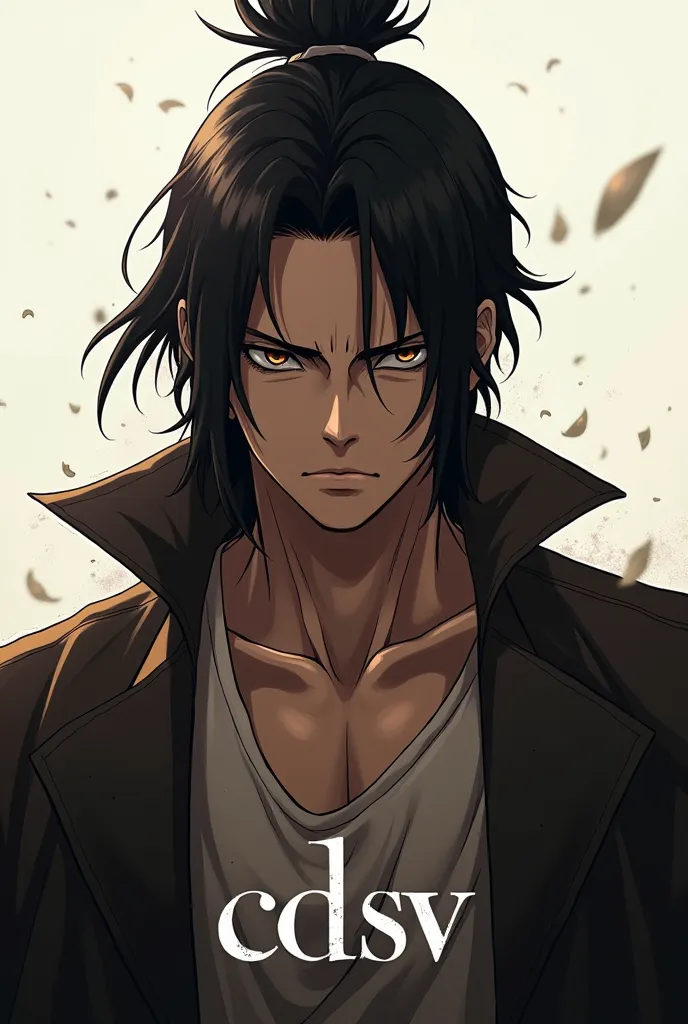 I need a 3D-style, realistic, and badass-looking Eren Yeager with a half-up man bun hairstyle, with the text "CDSV" at the bottom center of the image.