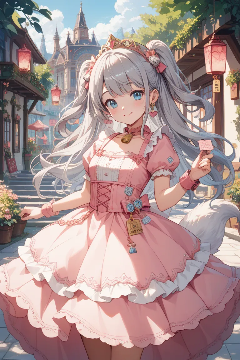 twin-tail girl gray hair pink cute princess