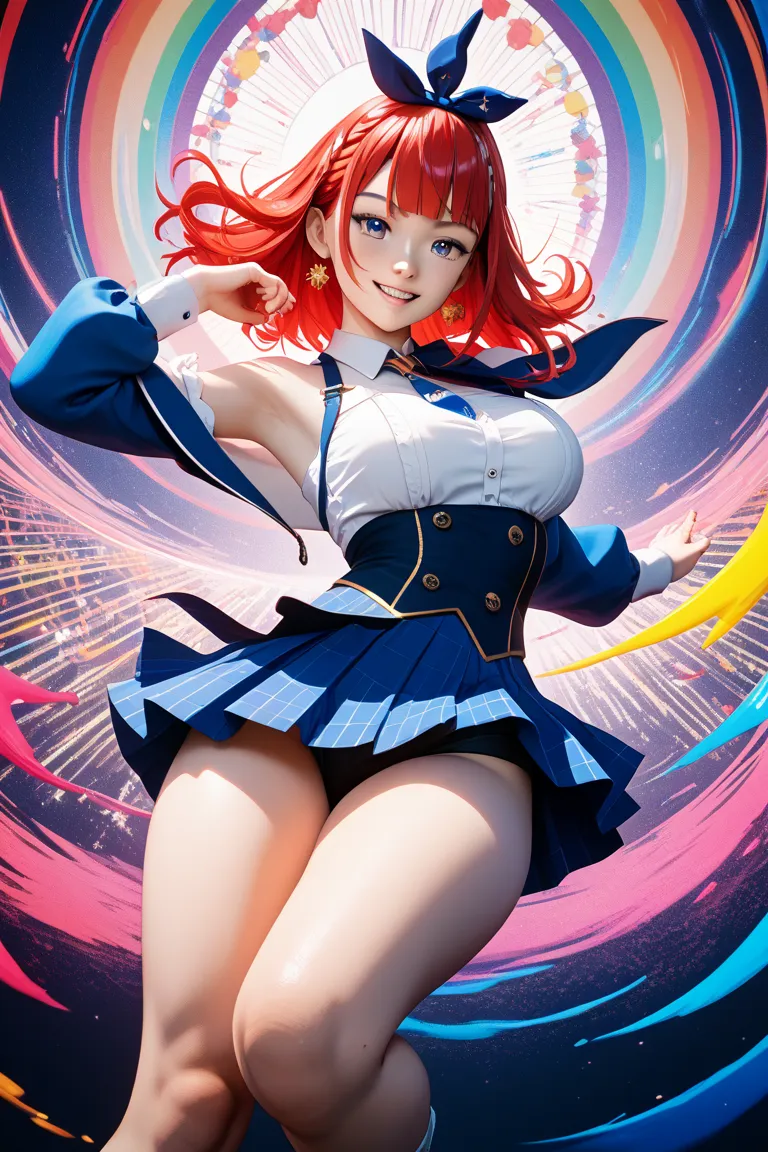 Hololive 3rd grader Hoshou Marine、red hair、girls、big boobs、thick thighs、short skirts、 dance