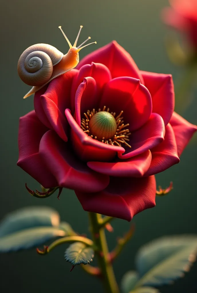 make the snail a little smaller relatively and it is trying to escape the rose