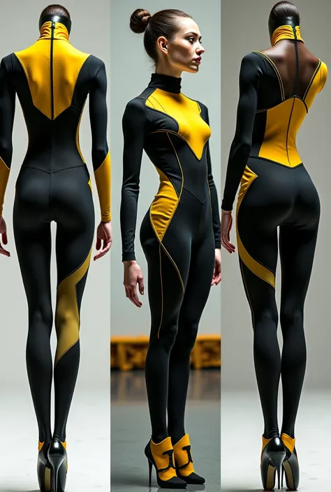 10 different mesh ballet uniform designs,  in black and yellow  