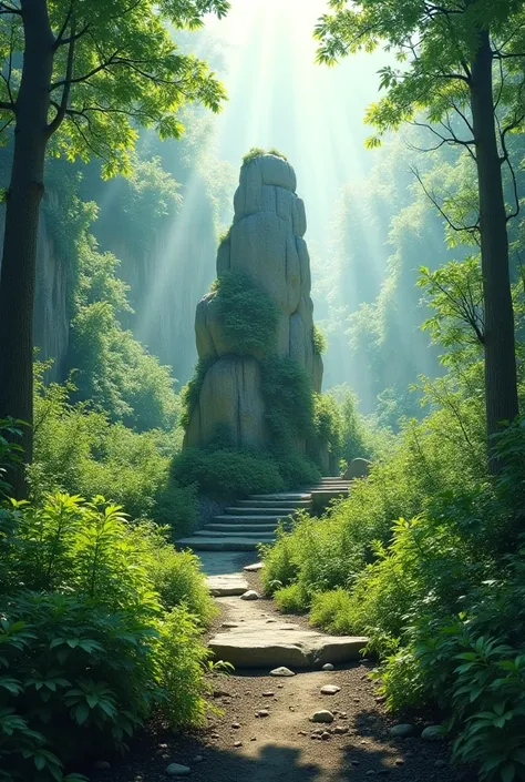 It creates a natural background where a rock is and represents the true and sure path in God 
With a lot of vegetation around 
