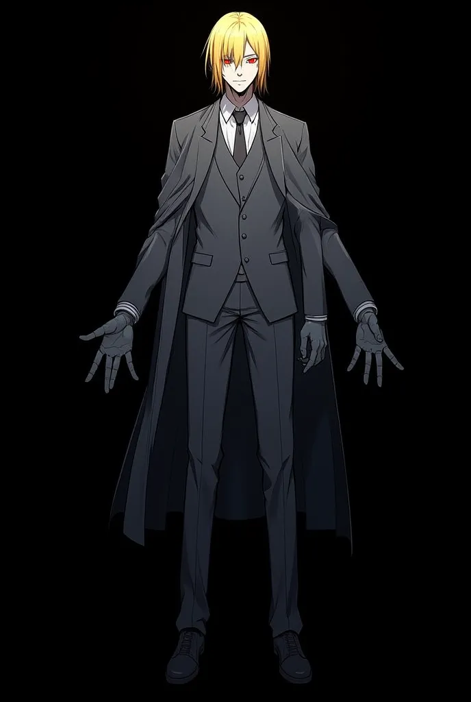  A Man,  He has four arms , He wears a gray suit, he has short yellow hair on the back, Are your eyes red ,He has 4 eyes on his face, anime, wallpaper, wallpaper, HD,  black background.