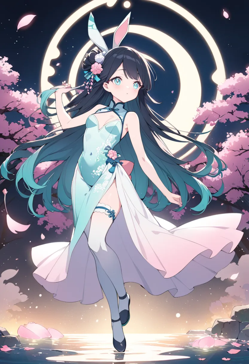 **Final Prompt:**  
"Anime-style illustration of a stunning qipao girl, traditional Chinese aesthetic with modern anime charm, wearing a white silk qipiao with celadon gradient (blue and white gradient) that shimmers like moonlit jade, intricate silver peo...