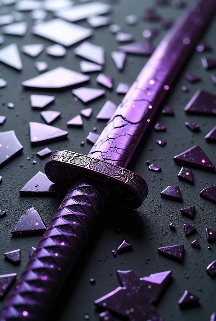 A Japanese katana that it's 8 ft long broken into 200 different shard, but still look like a sword with a lot of cracks in it, each shard is dark purple with three or four small white dots inside