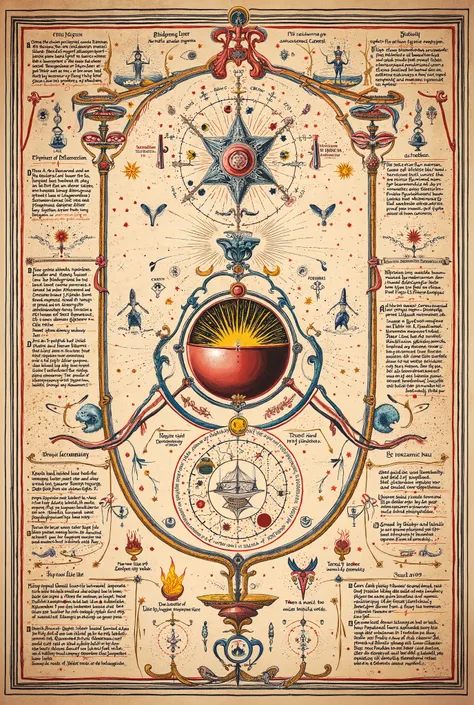 Medieval Illuminated Alchemical manuscript style artwork, colorful ink pen linework, ((textbook manuscript page)) of labelled drawing of Alchemy diagrams 
