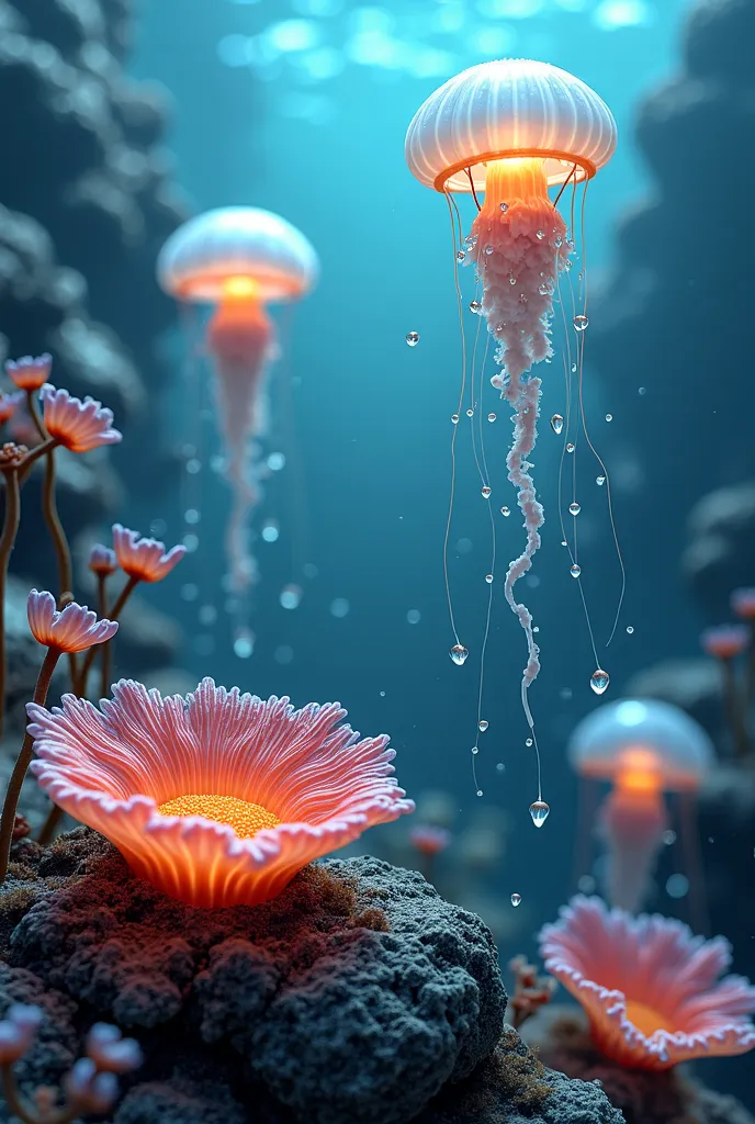 Elegant anemones, jellyfish