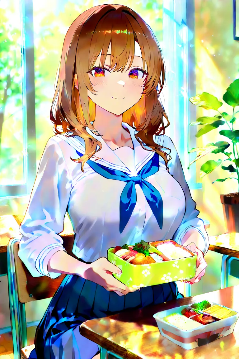 High school girl eating bento