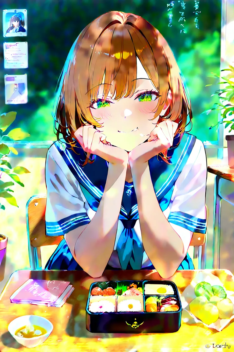 High school girl eating bento