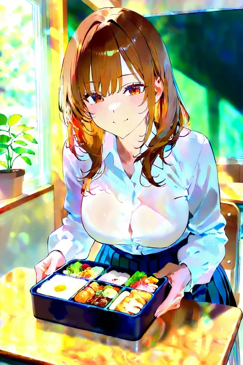 High school girl eating bento