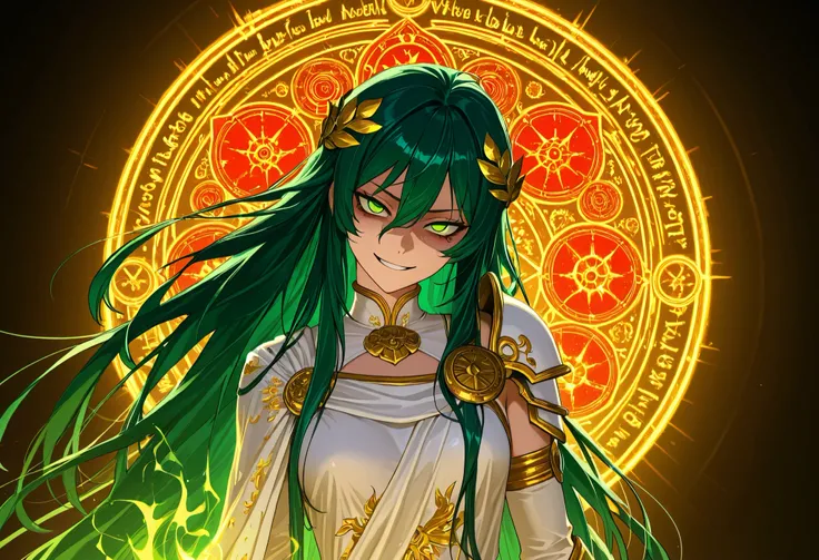 (upper body shot, close up shot, solo:1.0), glowing aura, glowing body, photorealistic anime, extremely detailed, detailed background,magic circle,magic array, detailxl, Anime illustration, detailed anime artstyle, cinematic, volumetric lighting, aurora, m...