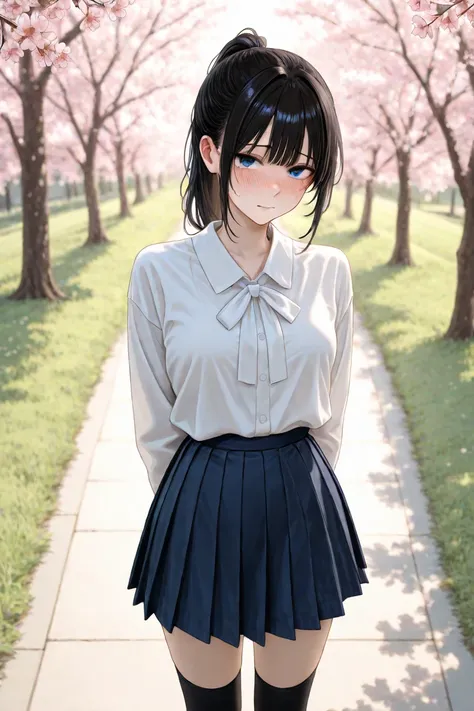 A high school girl with dark hair who looks shy