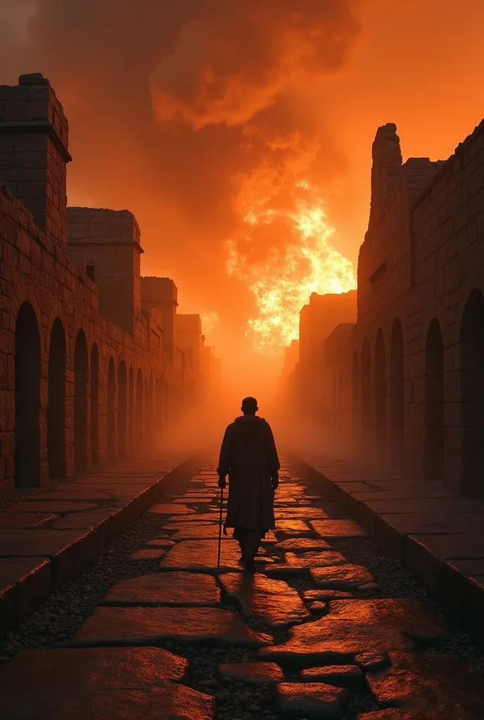 You stop for a moment and look back. Pompeii—your home—is being swallowed by darkness. Flames and thick smoke engulf the streets, and the desperate screams of people echo all around. Your lungs burn with every breath, and you realize there is no escape.
