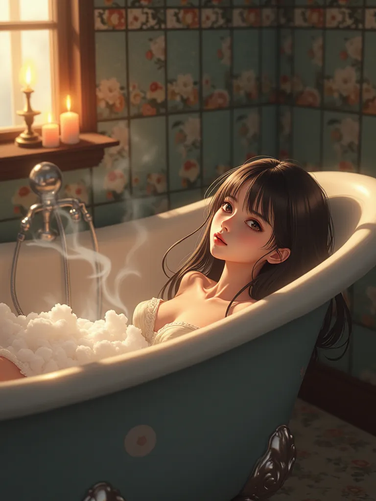 Anime girl lying in the bathtub